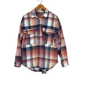 Acoa Wool Blend Oversized Button Up Shacket Shirt Jacket Rust Plaid Size M Basic